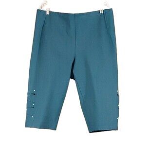 Peter Nygard Slims 2X (20W-22W)Rhinestones Accent Black Stretch Capri Pull On